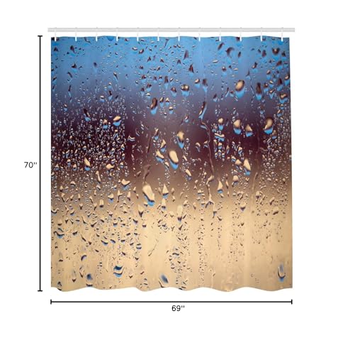 Ambesonne Rain Shower Curtain, Close Up Rain Drops On Glass Natural Sprays Sphere Contrasting Colors Picture, Cloth Fabric Bathr